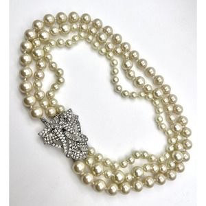 Stella and Dot Faux Pearl & Crystal Rhinestone 3 Strand Necklace Art Deco Style